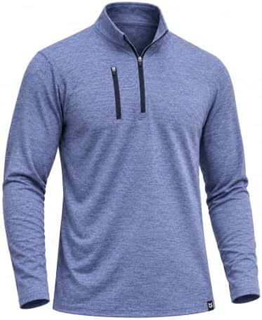 Men's golf quarter zip, chest pocket, heather blue
