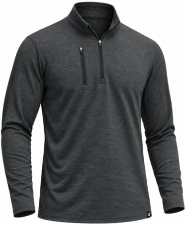 Men's golf quarter zip, chest pocket, heather dark black