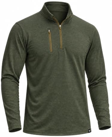 Men's golf quarter zip, chest pocket, heather dark green