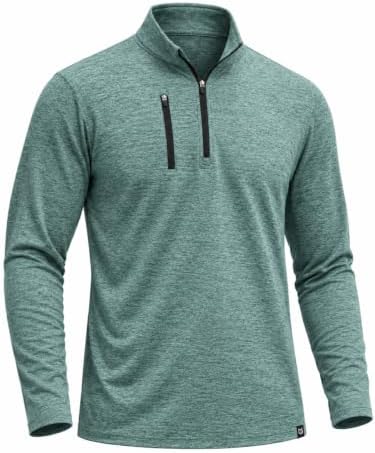 Men's golf quarter zip, chest pocket, heather green