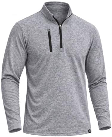 Men's golf quarter zip, chest pocket, heather grey sage