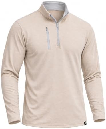 Men's golf quarter zip, chest pocket, heather khaki