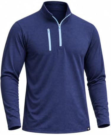 Men's golf quarter zip, chest pocket, heather navy