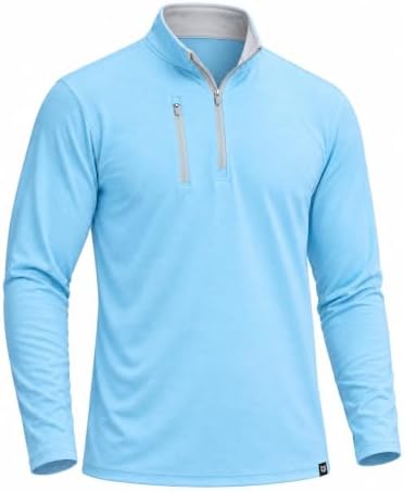 Men's golf quarter zip, chest pocket, heather sky blue