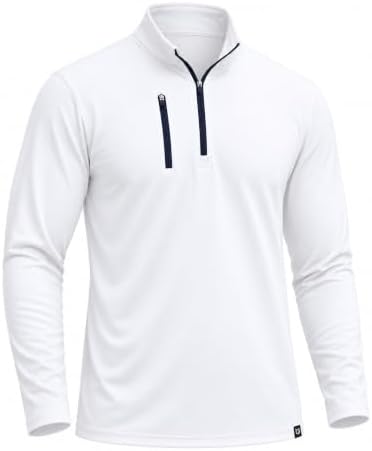 Men's golf quarter zip, chest pocket, white