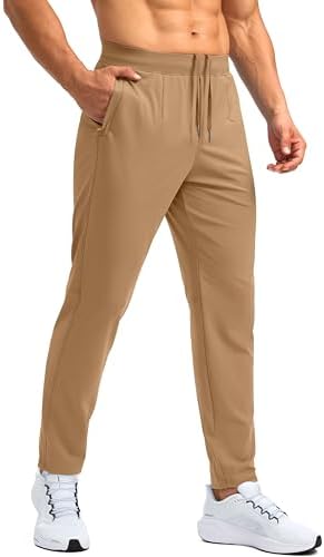 Men's golf workout pants, zip pockets, dark khaki