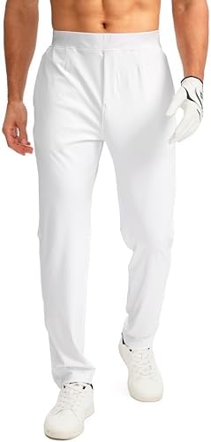 Men's golf workout pants, zip pockets, white