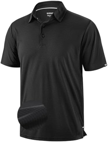 Men's grid texture golf polo, black