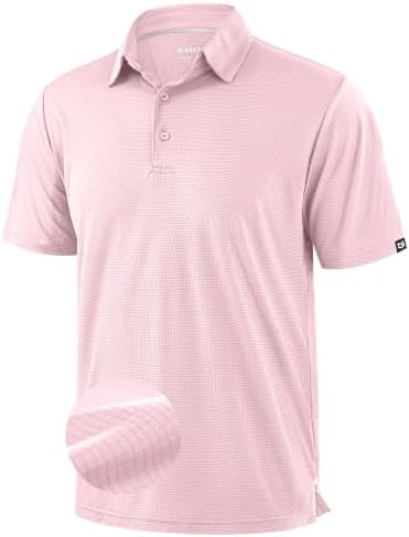 Men's grid texture golf polo, light pink