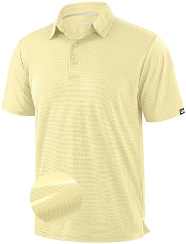 Men's grid texture golf polo, light yellow
