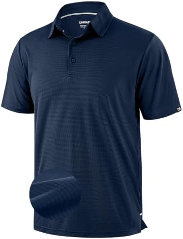 Men's grid texture golf polo, navy blue