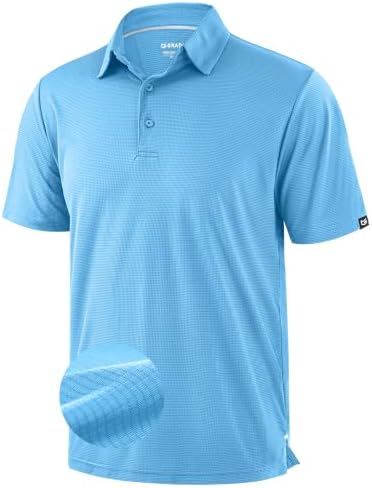 Men's grid texture golf polo, sky blue