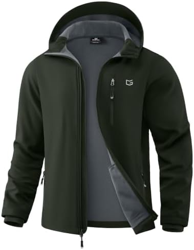 Men's hooded softshell jacket, army green