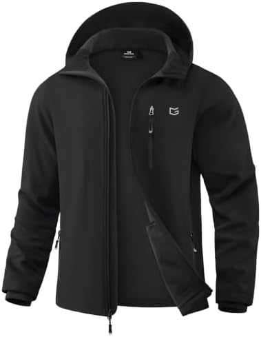 Men's hooded softshell jacket, black