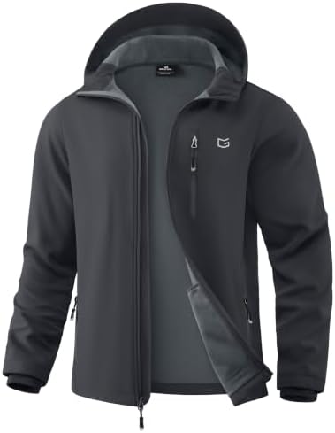 Men's hooded softshell jacket, deep grey