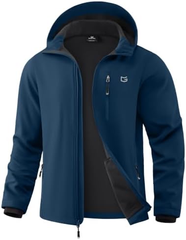 Men's hooded softshell jacket, deep indigo