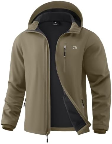 Men's hooded softshell jacket, dusty khaki