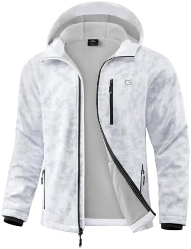 Men's hooded softshell jacket, white gray camo