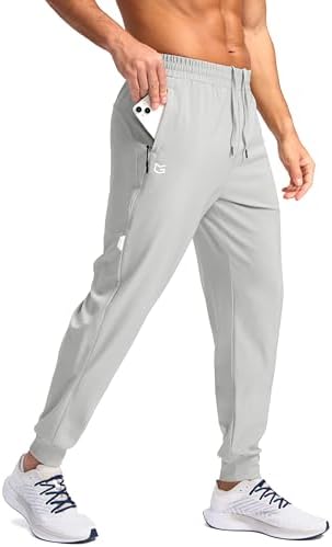 Men's lightweight joggers, zip pockets, bright grey