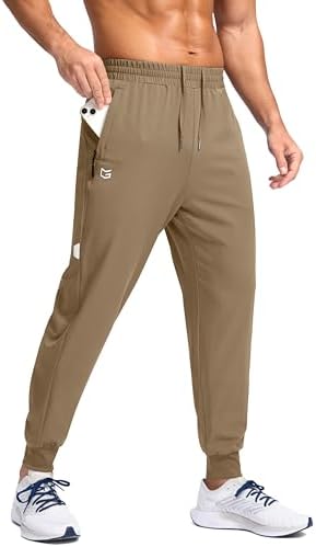 Men's lightweight joggers, zip pockets, dark khaki