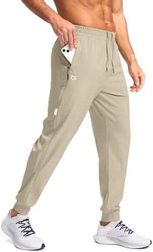 Men's lightweight joggers, zip pockets, khaki