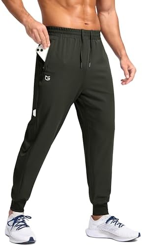 Men's lightweight joggers, zip pockets, olive