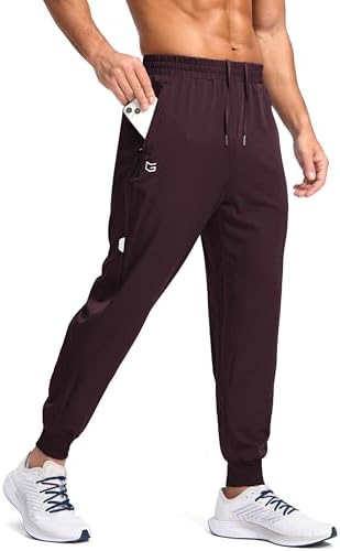 Men's lightweight joggers, zip pockets, wine