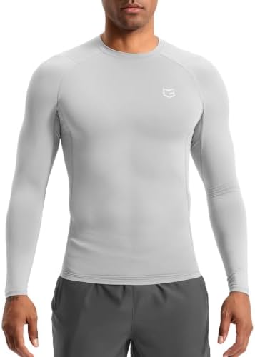 Men's long sleeve compression top, platinum grey