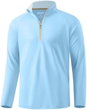 Men's long sleeve golf quarter zip, light blue melange