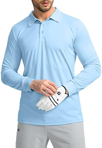 Men's long sleeve sun polo, light blue
