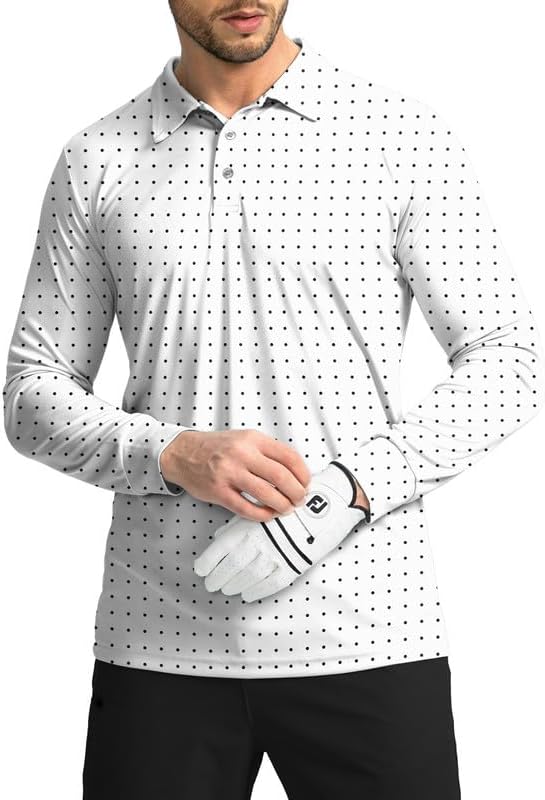 Men's long sleeve UPF 50+ golf polo, black dot