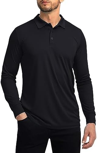 Men's long sleeve UPF 50+ golf polo, black