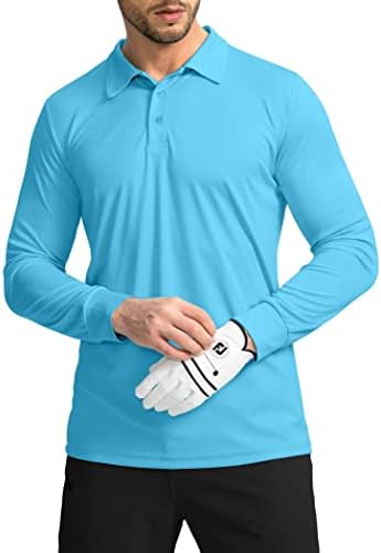 Men's long sleeve UPF 50+ golf polo, blue