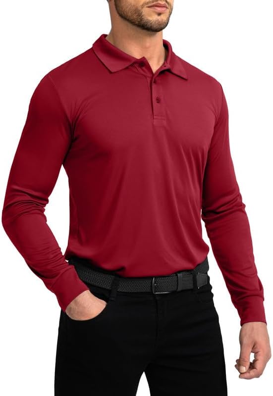 Men's long sleeve UPF 50+ golf polo, chili pepper