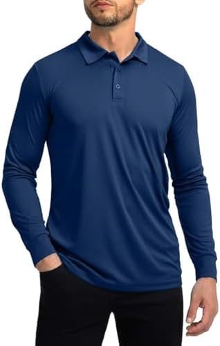 Men's long sleeve UPF 50+ golf polo, dark blue