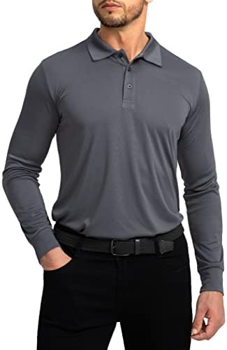 Men's long sleeve UPF 50+ golf polo, dark grey