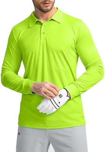 Men's long sleeve UPF 50+ golf polo, fluorescent green