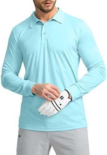 Men's long sleeve UPF 50+ golf polo, light green