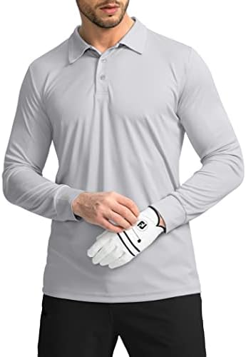 Men's long sleeve UPF 50+ golf polo, light grey