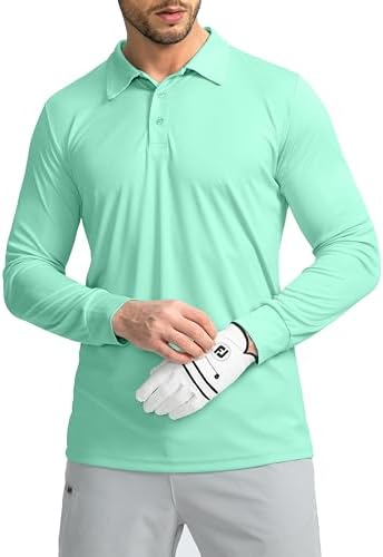 Men's long sleeve UPF 50+ golf polo, mint green