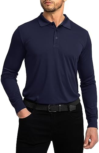 Men's long sleeve UPF 50+ golf polo, navy