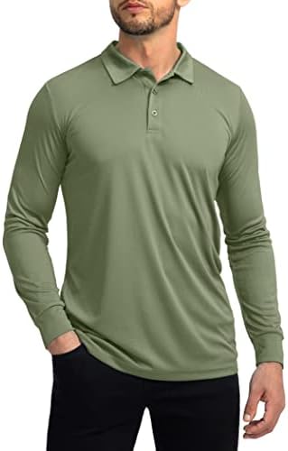 Men's long sleeve UPF 50+ golf polo, olive