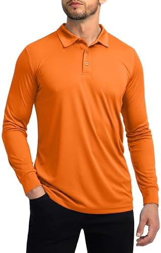 Men's long sleeve UPF 50+ golf polo, orange