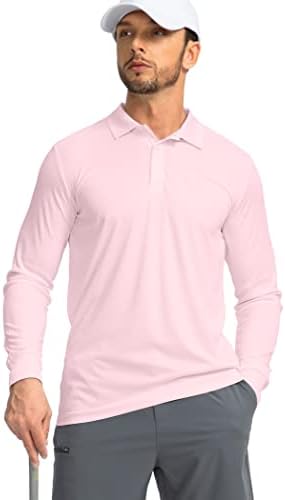 Men's long sleeve UPF 50+ golf polo, pink
