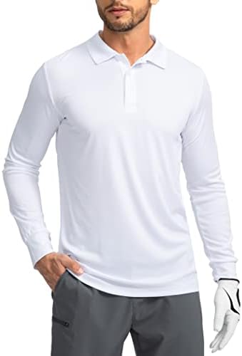 Men's long sleeve UPF 50+ golf polo, white