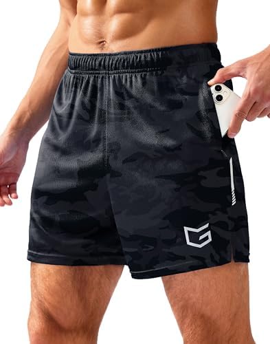 Men's mesh gym shorts, three inseams, camo black