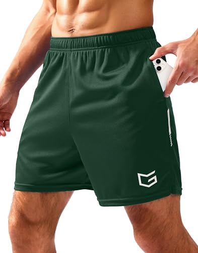 Men's mesh gym shorts, three inseams, dark olive