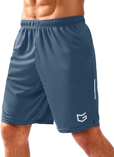 Men's mesh gym shorts, three inseams, dusty blue