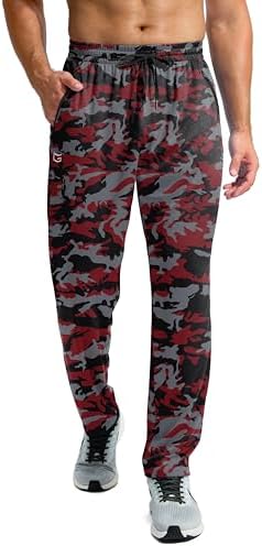 Men's mesh lightweight sweatpants, red grey camo