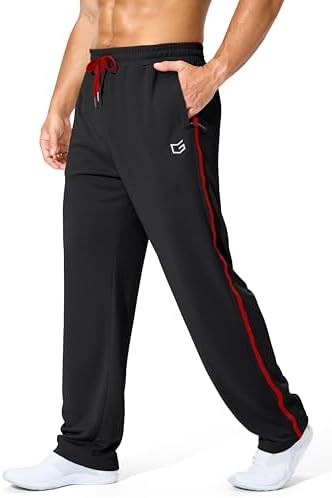 Men's mesh workout pants, zip pockets, black red
